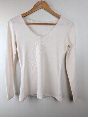 Lorraine Vintage Cream Longsleeve Pajama Top Buttery Delicate Lace Trim Small
